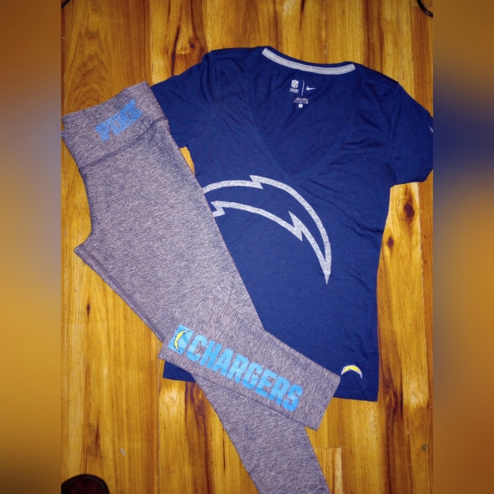 Victoria secret PINK NFL Chargers leggings and dri-fit T-shirt! Both sz SMALL !